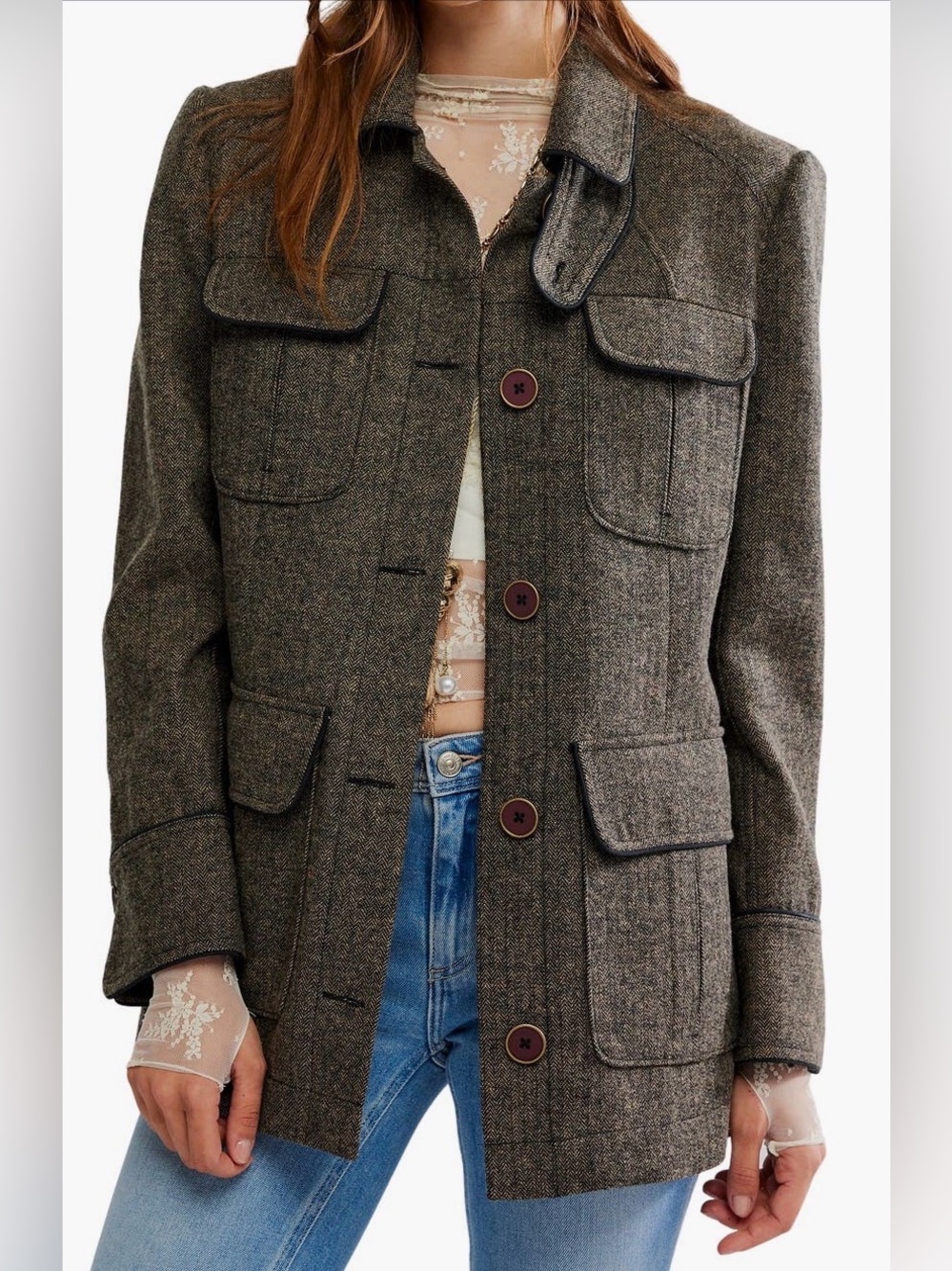 Free People Renaux Herringbone Officer Jacket
